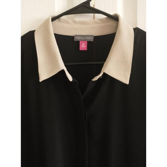 Vince Camuto Tunic Blouse Two-Tone Poly Crepe Relaxed Long Sleeve Split Hem - M - Picture 2 of 8